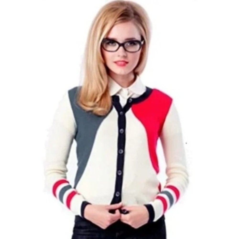 Dear Creatures Retro Style Knit Color Blocking Cardigan, Size M, NWOT